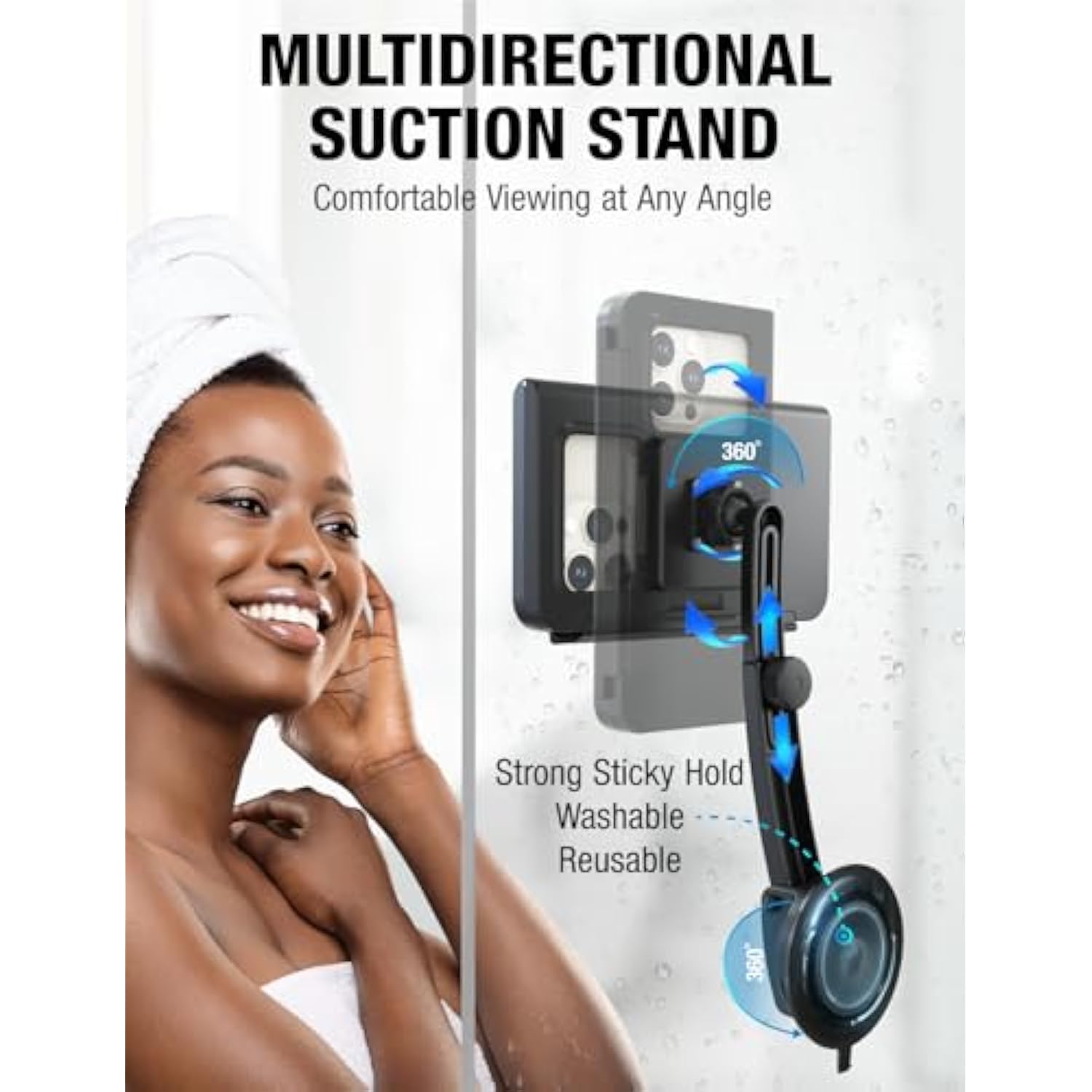 Waterproof Shower Phone Holder, Retractable Rotatable Suction Cup Stand for 4-7"