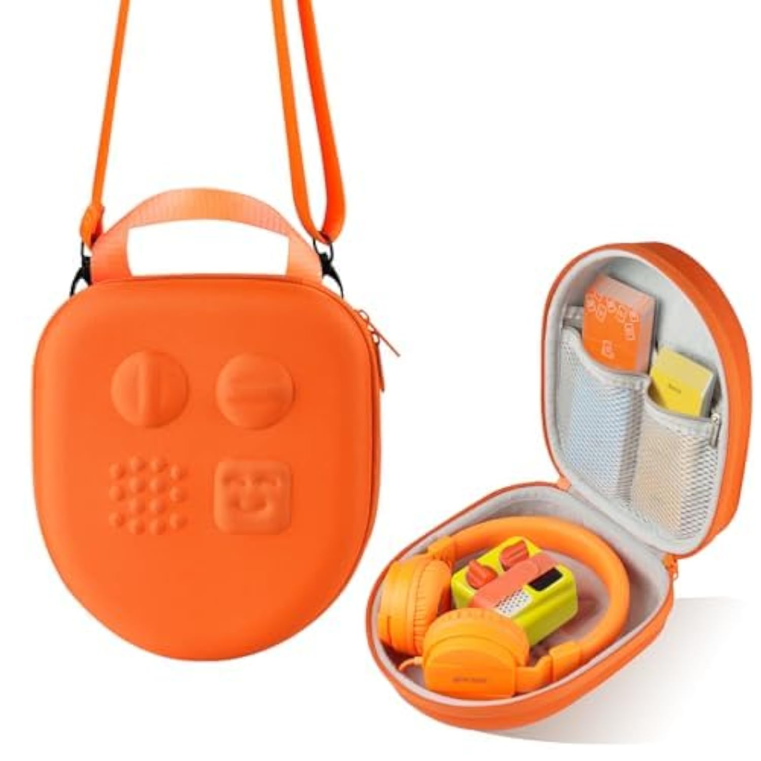 Hard Travel Case Compatible With Yoto Mini (2024 Edition) & Accessories, Carrying Case With Shoulder Strap Holds Kids Audio Music Player, Headphones & Up To 120 Audiobook Cards, Orange