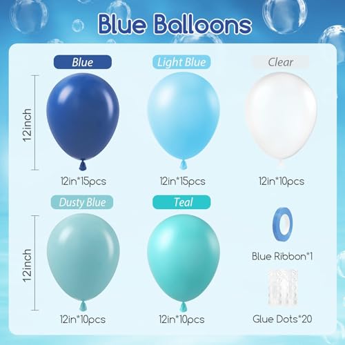 60pcs 12inch Under the Sea Balloons with Light Dusty Blue Teal Balloons