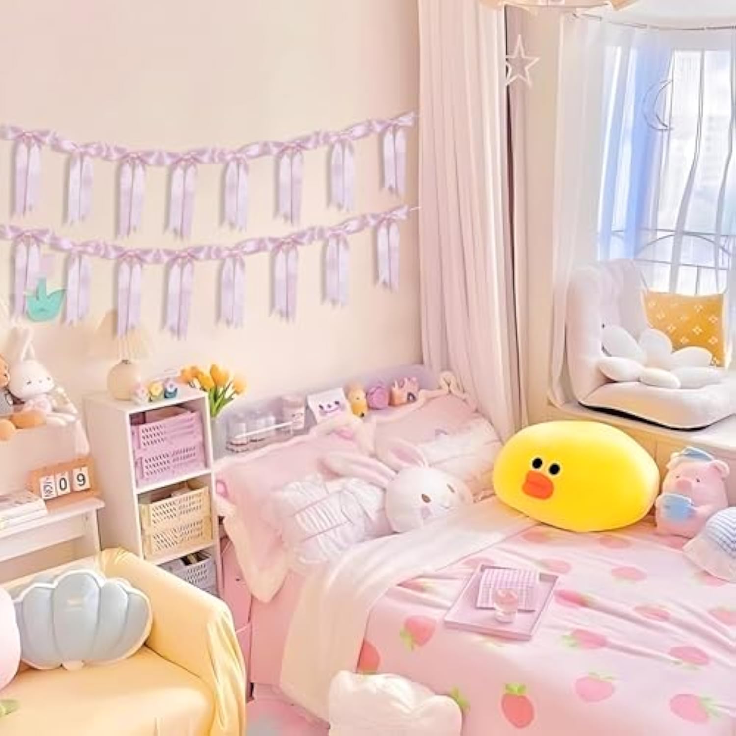 2 Pack Pink Bow Christmas Garland Banner Decor,Sweet Party Hanging Decorations For Women Coquette Birthday Bridal Shower Wedding Engagement Bachelorette Girl Baby Shower Supplies