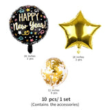 Black & Gold New Year Balloon Set Foil, Latex & Confetti Decor