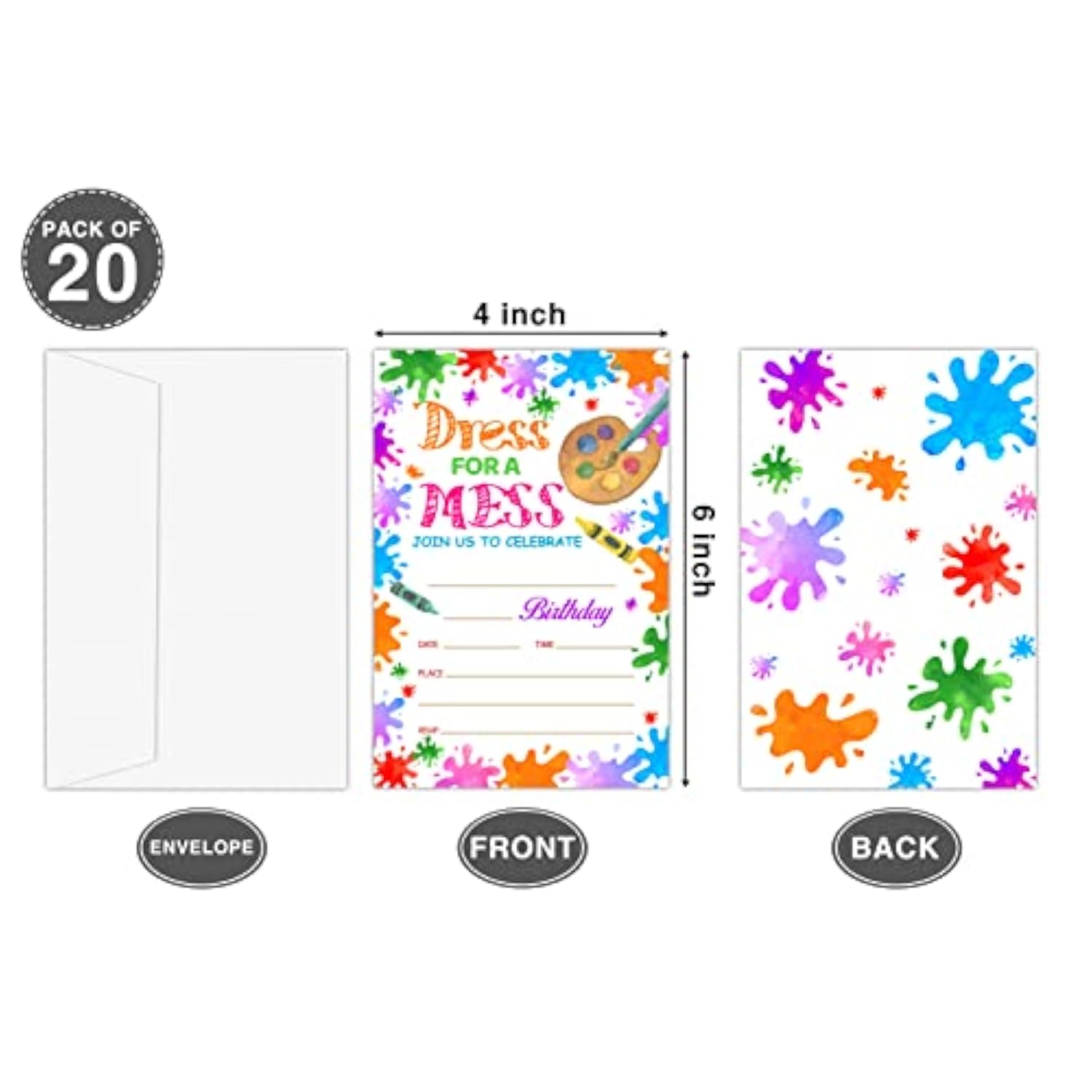 Art Painting Birthday Invitations, Paint Craft Art Theme Birthday Party Invitations For Boys Girls Kids, Fill In Birthday Party Invites, Decorations, Favors, 20 Invitations With Envelopes (Ha15)