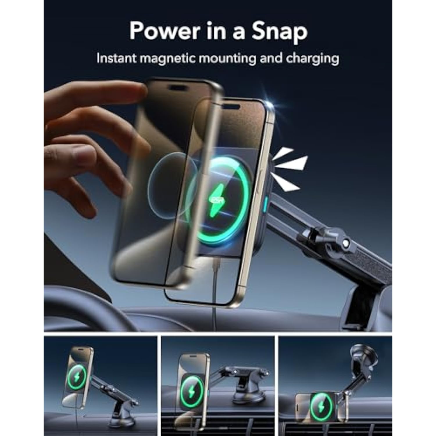 MagSafe Car Mount Charger - Magnetic Wireless, 360° Rotation, Fast Charging