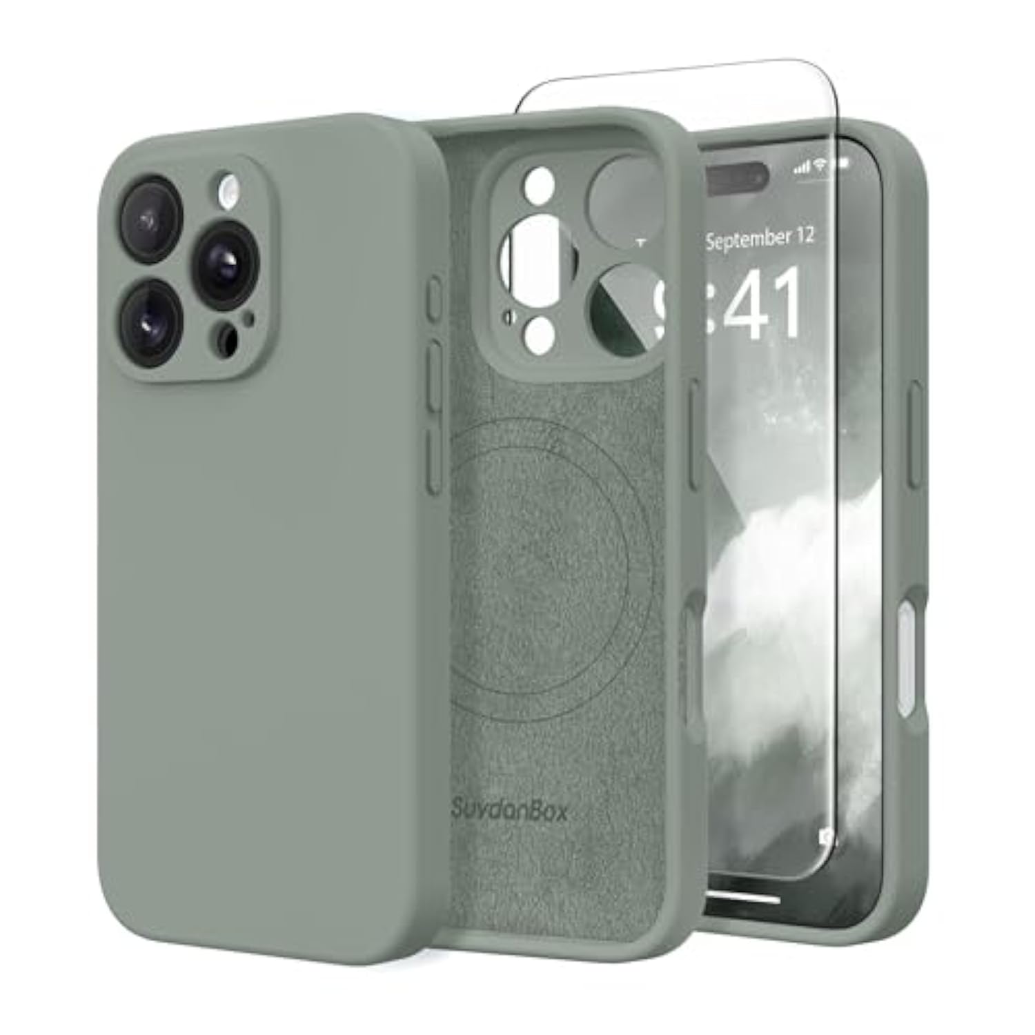 Magnetic For Iphone 16 Pro Case, Compatible With Magsafe, [Full Camera Protection][Screen Protector] Silicone Shockproof Protective Phone Case For Iphone 16 Pro 6.3", Calke Green