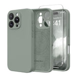 Magnetic For Iphone 16 Pro Case, Compatible With Magsafe, [Full Camera Protection][Screen Protector] Silicone Shockproof Protective Phone Case For Iphone 16 Pro 6.3", Calke Green