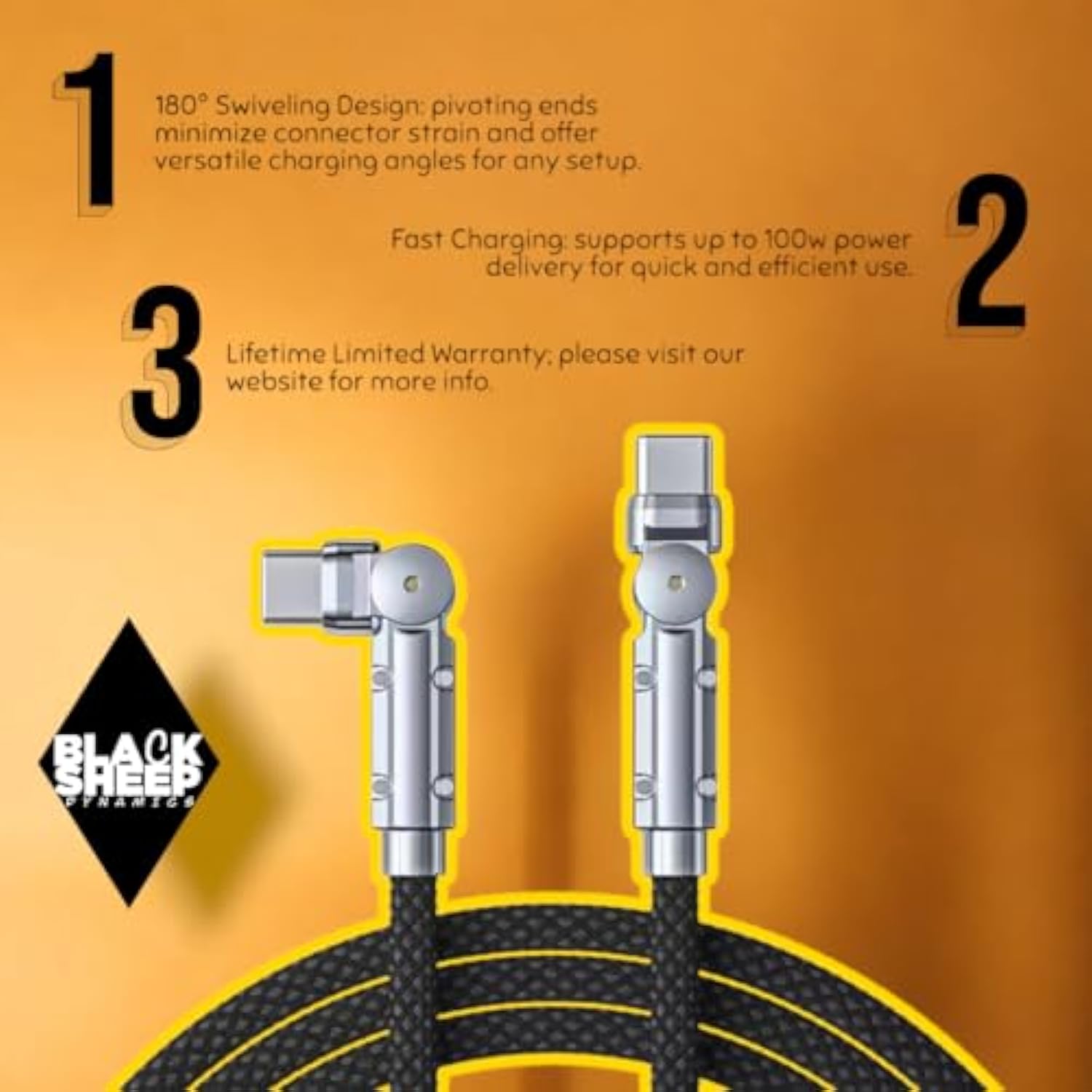 Usb-C To Usb-C, 100W Fast Charging, Swiveling Braided Cable For Macbook Pro, Iphone 16 Pro, Ipad Pro, Galaxy S25 Ultra, Pixel Pro, 6 Ft (1.8 M)