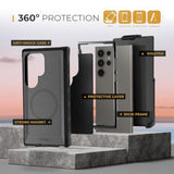 Designed For Samsung Galaxy S24 Ultra Case With Belt Clip, Compatible With Magsafe, Quad-Layer 15Ft Military Grade Drop Protection, Heavy Duty S24 Ultra Holster Case 6.8” | Black