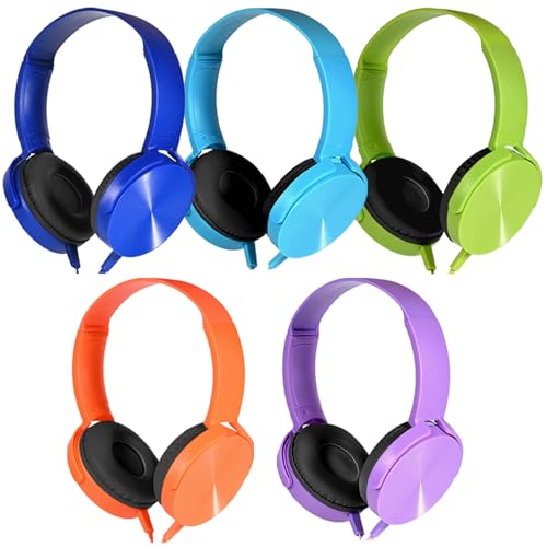 Kids Headphones Bulk 5 Pack for School Classroom K-12, Wholesale Class Set Durable Earphones for Students Children Toddler Teens Boys Girls and Adult