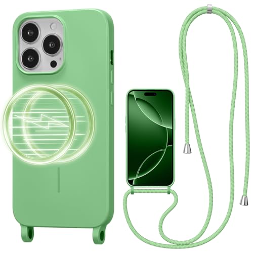 Magnetic Crossbody Case for iPhone 13 Pro Max 6.7", Liquid Silicone Case with Adjustable Shoulder Neck Lanyard Strap,[Compatible with MagSafe]