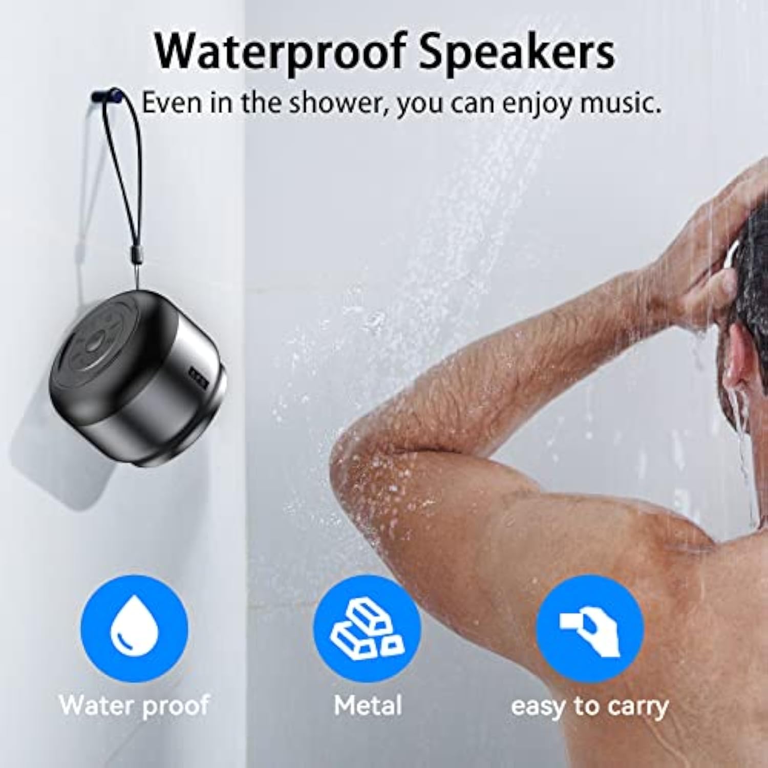 Portable Bluetooth Shower Speaker, Waterproof Outdoor Wireless Speaker, Ultra-Long Play Time 15 Hours, Tws Pairing, Suitable For Home, Pool, Beach, Boating, Hiking, Camping