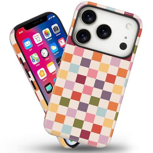 Magnetic for iPhone 17 Pro Case Cute Checkered Phone Case, Shockproof Slim TPU and Hard PC Protective Phone Cover Compatible with MagSafe Designed