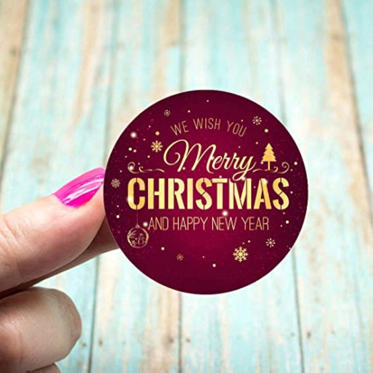 Red Gold Merry Christmas And Happy New Year Party Favor Stickers Seals Labels - 2 Inch - 50 Count