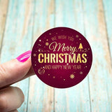 Red Gold Merry Christmas And Happy New Year Party Favor Stickers Seals Labels - 2 Inch - 50 Count
