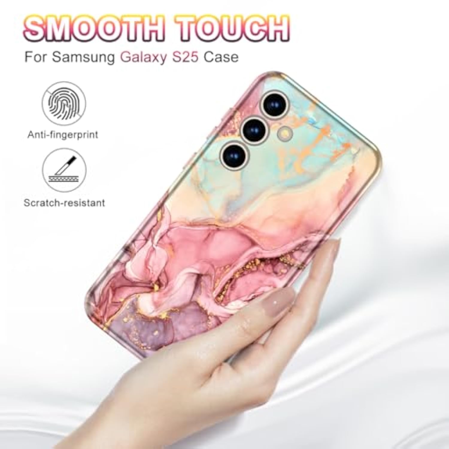 Samsung Galaxy S25 Case, Military-Grade Drop Tested, Rose Gold Marble Slim Shockproof