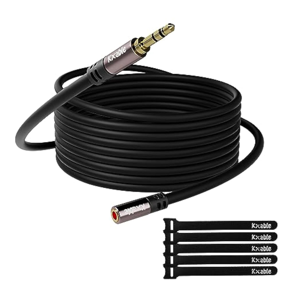 25Ft 3.5Mm Male To Female Auxiliary Audio Stereo Cable Extension - Gold Plated Connectors, Hi-Fi Sound, Black (With 5 Pcs Cable Ties)