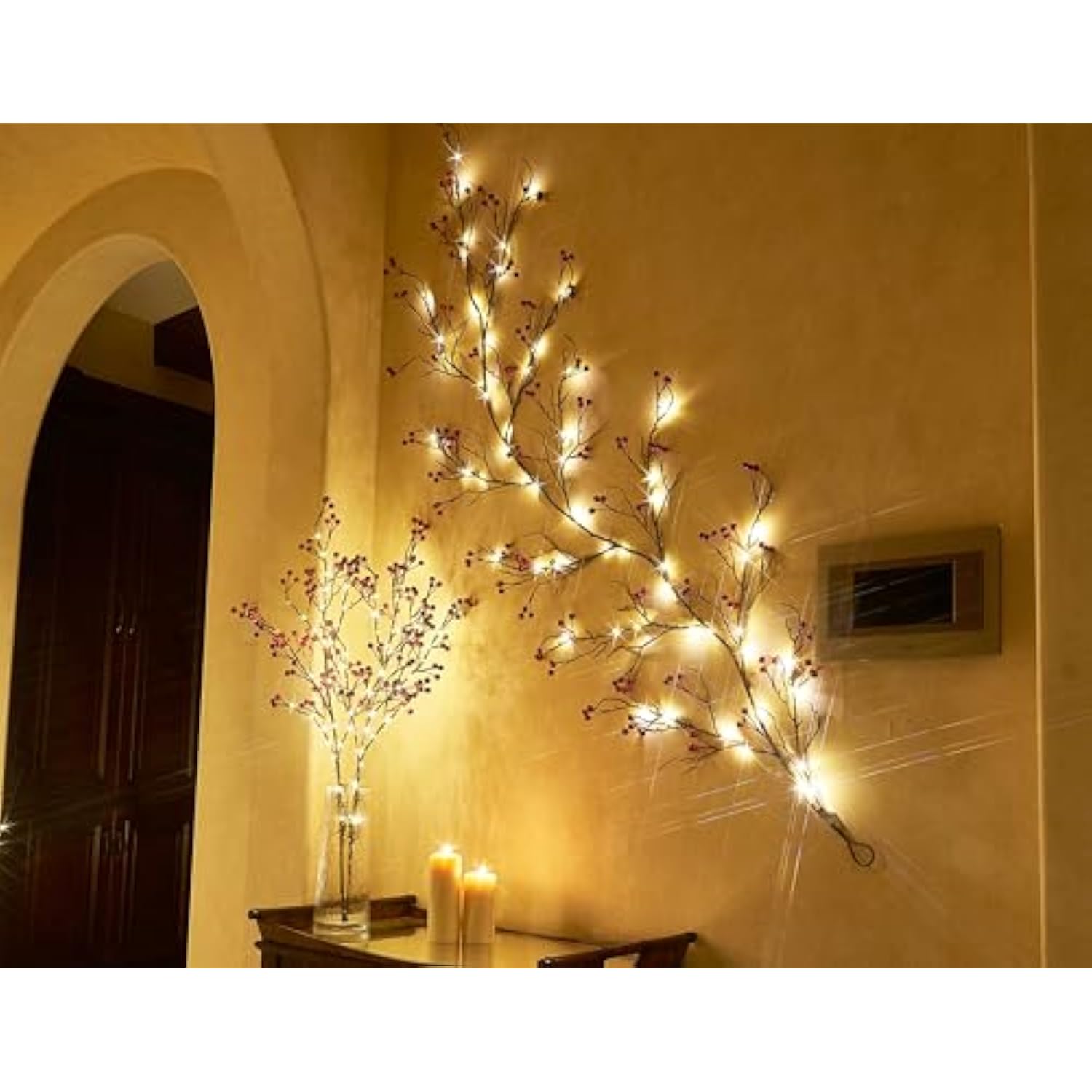 Red Berry Branches With Lights 32In Battery Operated And Usb Plug In, Lighted Willow Branches With Timer 80 Led Fairy Li