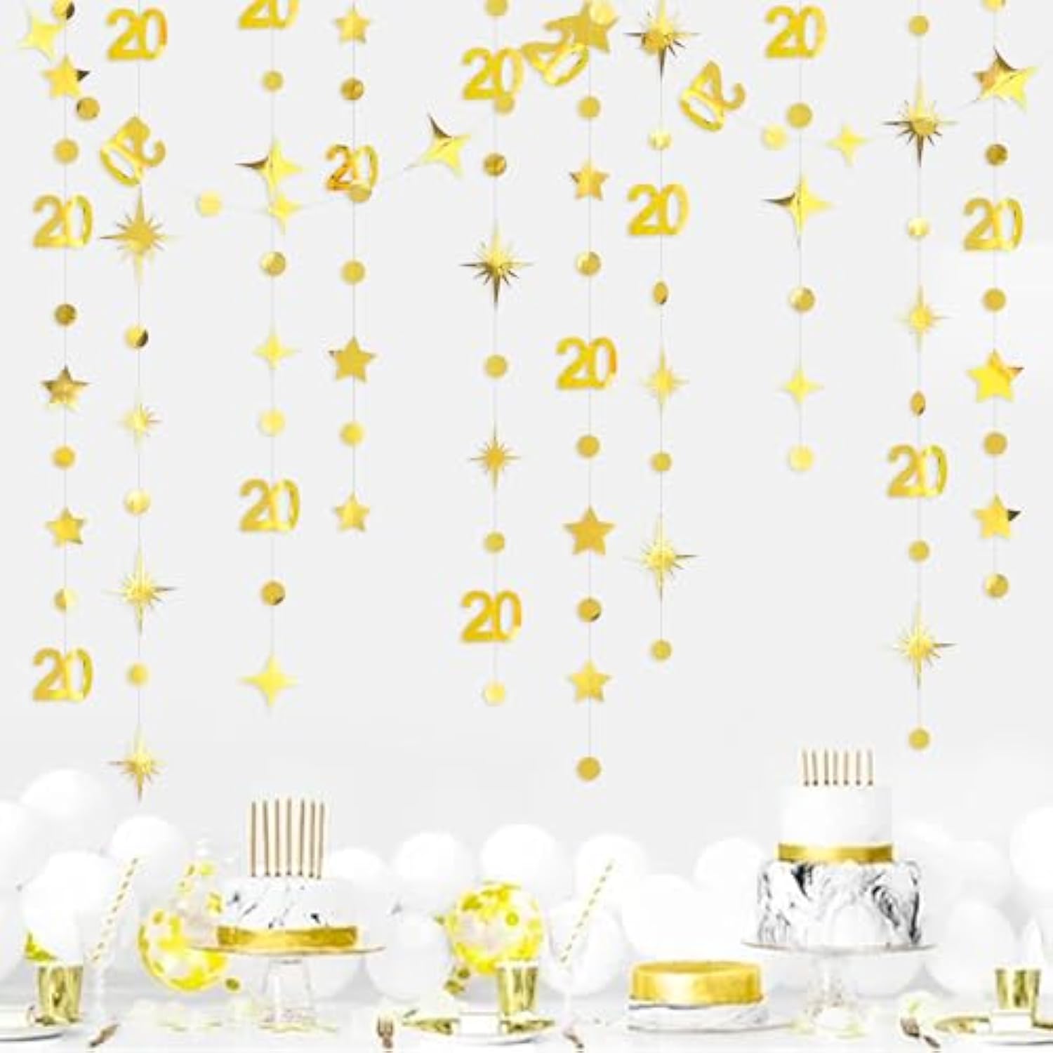 Gold 20Th Birthday Decorations Number 20 Circle Dot Star Garland Metallic Streamer Banner Backdrop For Women Mens Twenty Years Old Birthday Cheers To 20 Years Happy 20Th Anniversary Party Supplies