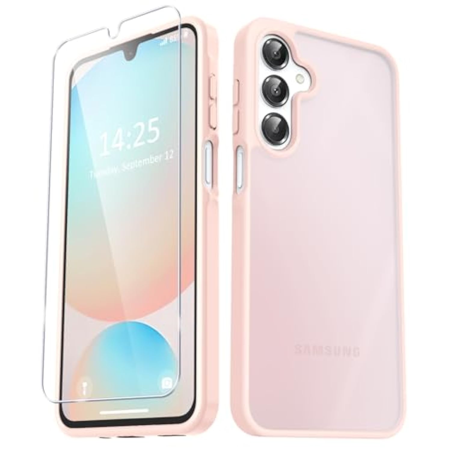 For Samsung Galaxy A16 5G Case, Matte Phone Case With 1 Screen Protector, Frosted Translucent Back, Slim Shockproof Protective Cover, Pink