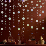 Iridescent Birthday Party Decorations Holographic Sliver Twinkle Star Circle Dot Garland Kit Hanging Bunting Streamers 4 Pack Backdrop Decor Supplies Wedding Baby Shower Christmas Ramadan Eid