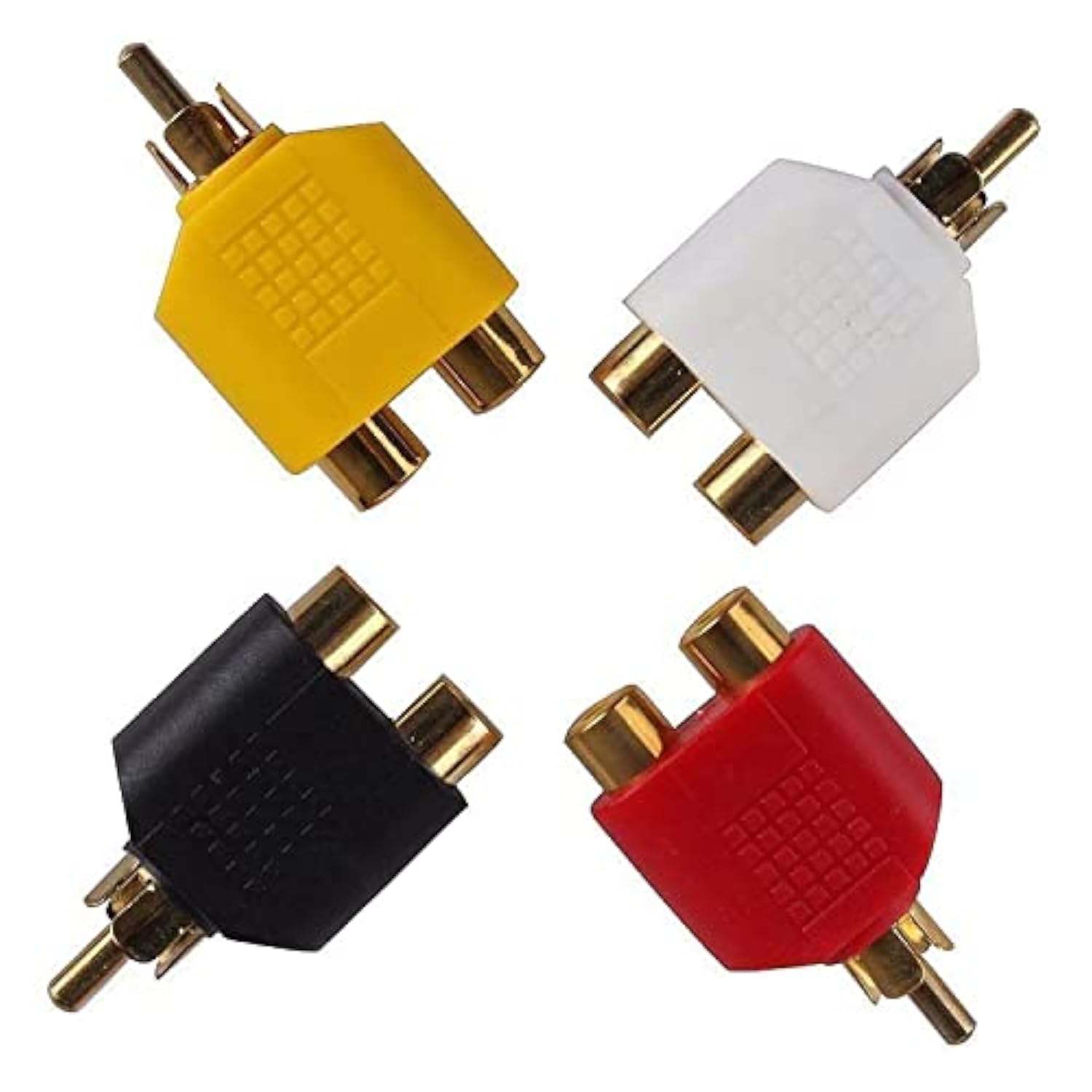 4 Pcs Rca Y Splitter Plug Adapter 2 Female To 1 Male For Audio Video Av Tv Cab
