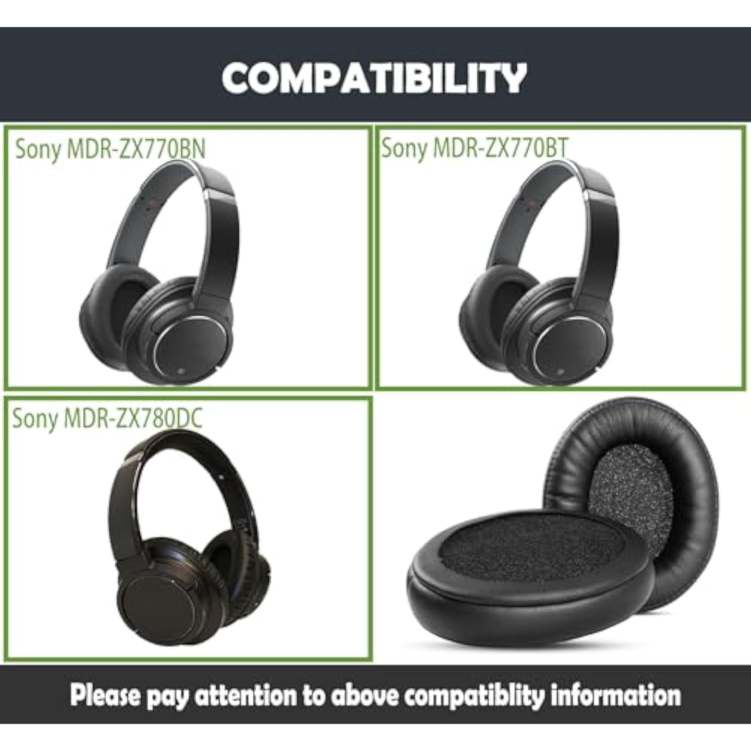 Earpads Replacement Cushion Compatible With Sony Mdr-Zx770Bn Mdr-Zx770Bt Mdr-Zx780Dc Headphones Ear Pads With Softer Protein Leather/Memory Foam