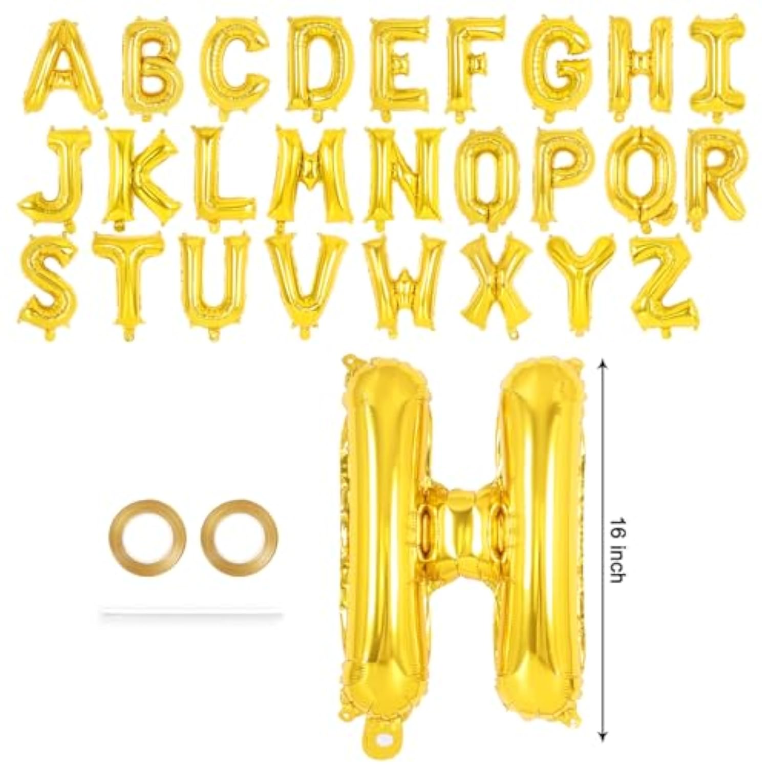 26 Pcs Gold Letter Balloons,16 Inch Foil Alphabet Letter Balloons,Letter A-Z Balloon Banner Custom Phrase Balloon For Birthday Party Wedding Anniversary Decoration (Gold 26Pcs)