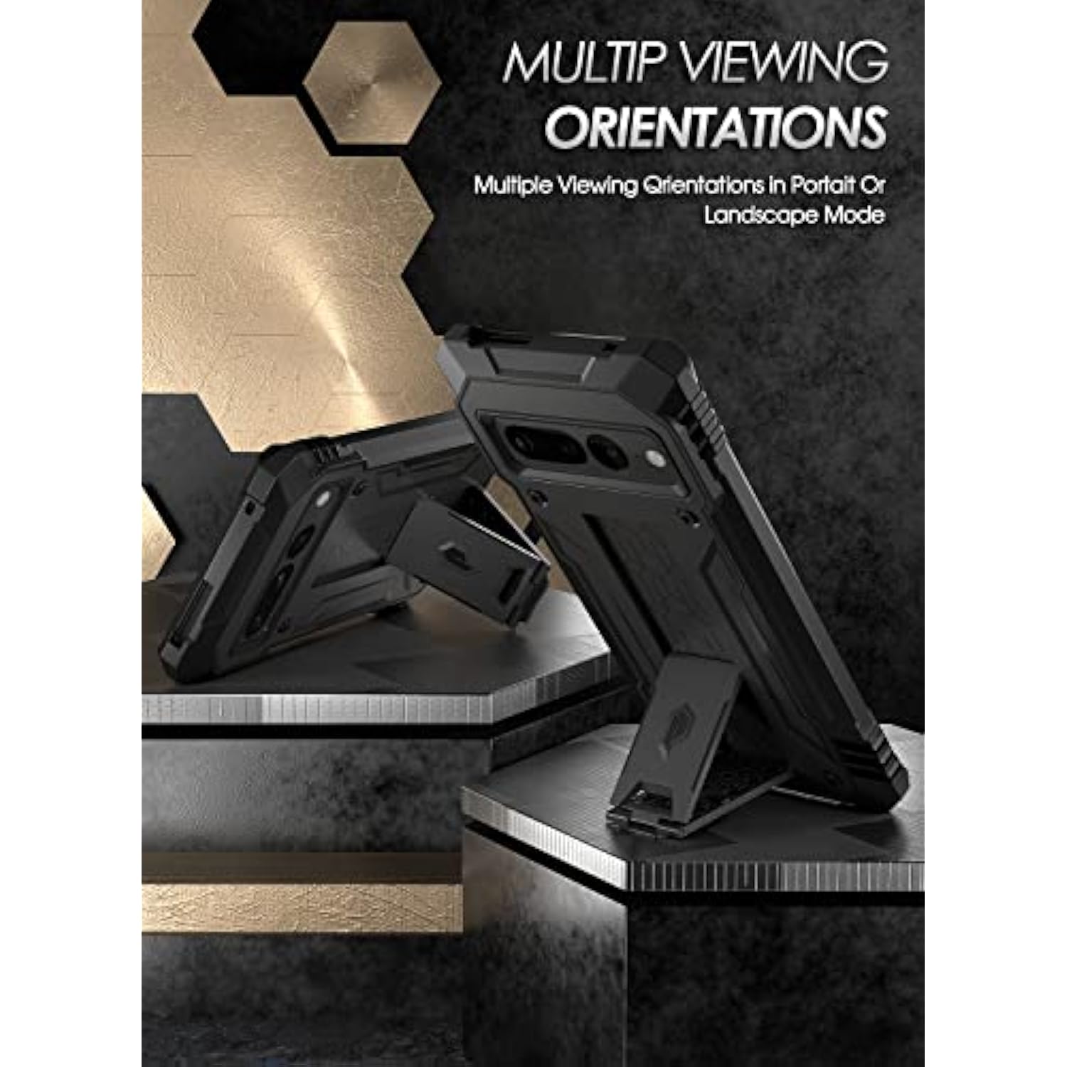 Revolution Case Compatible With Pixel 7 Pro 5G, Full Body Rugged Shockproof Protective Cover Case With Kickstand, Built-In Screen Protector Work With Fingerprint Id, Black