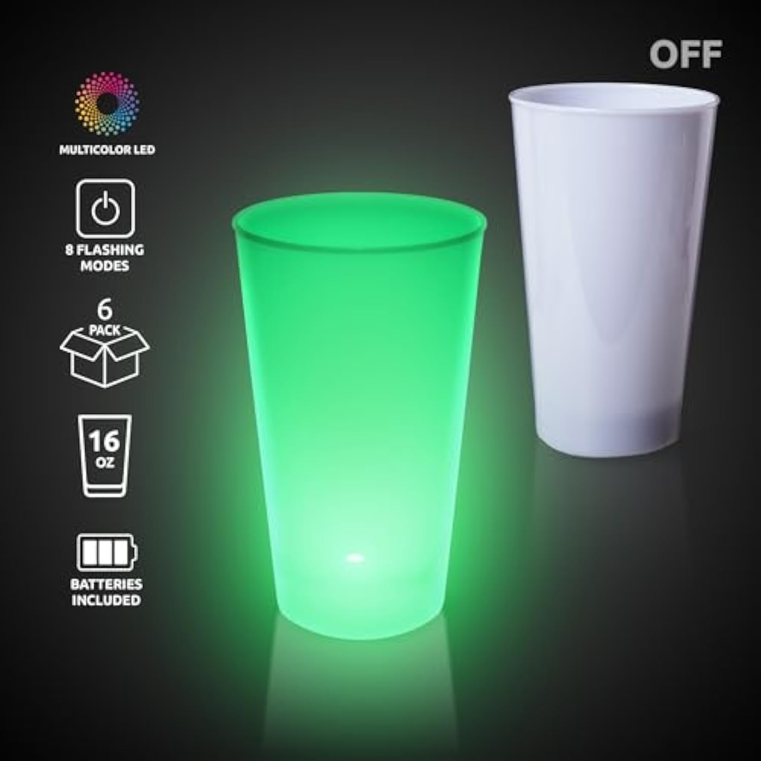 6 Pack LED Light Up Party Cups 16oz Multicolor for New Year Birthday Raves