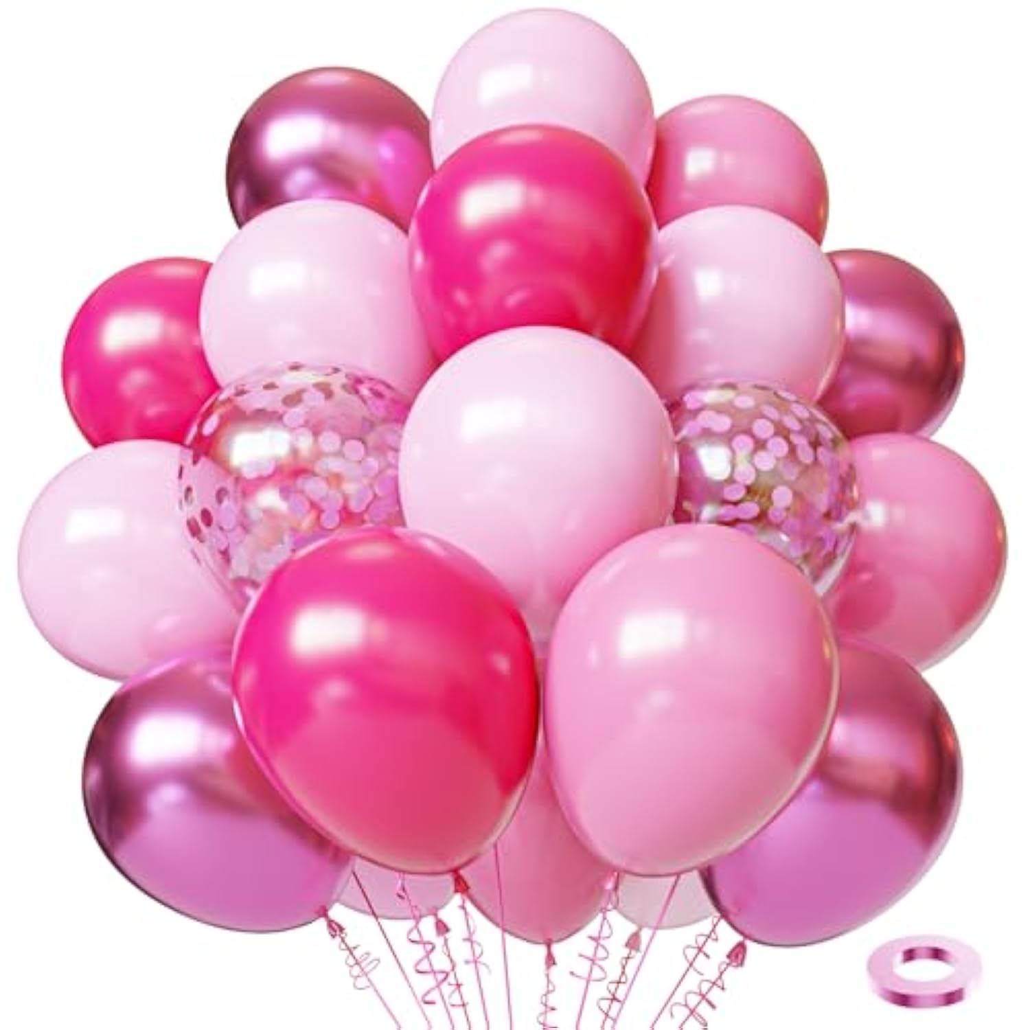 50Pcs 12 Inch Chrome Pink Balloons For Girls Princess Theme Party Supplies - Deep Light Pink Balloons For Birthday, Baby Shower Decorations