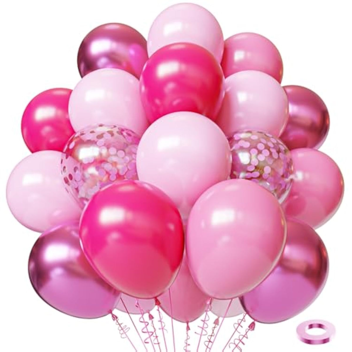 50Pcs 12 Inch Chrome Pink Balloons For Girls Princess Theme Party Supplies - Deep Light Pink Balloons For Birthday, Baby Shower Decorations