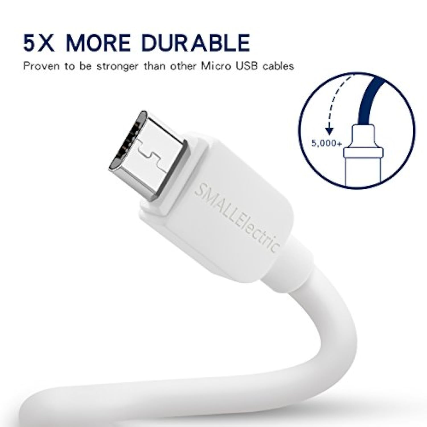 SMALLElectric Micro USB Cable (5-Pack, 6FT) Android Charger, Long Android Phone Charger Cord for Samsung Galaxy S7 S6 Edge J7 S5,Note 5 4,LG 4 K40 K20,MP3,Kindle,Tablet,White