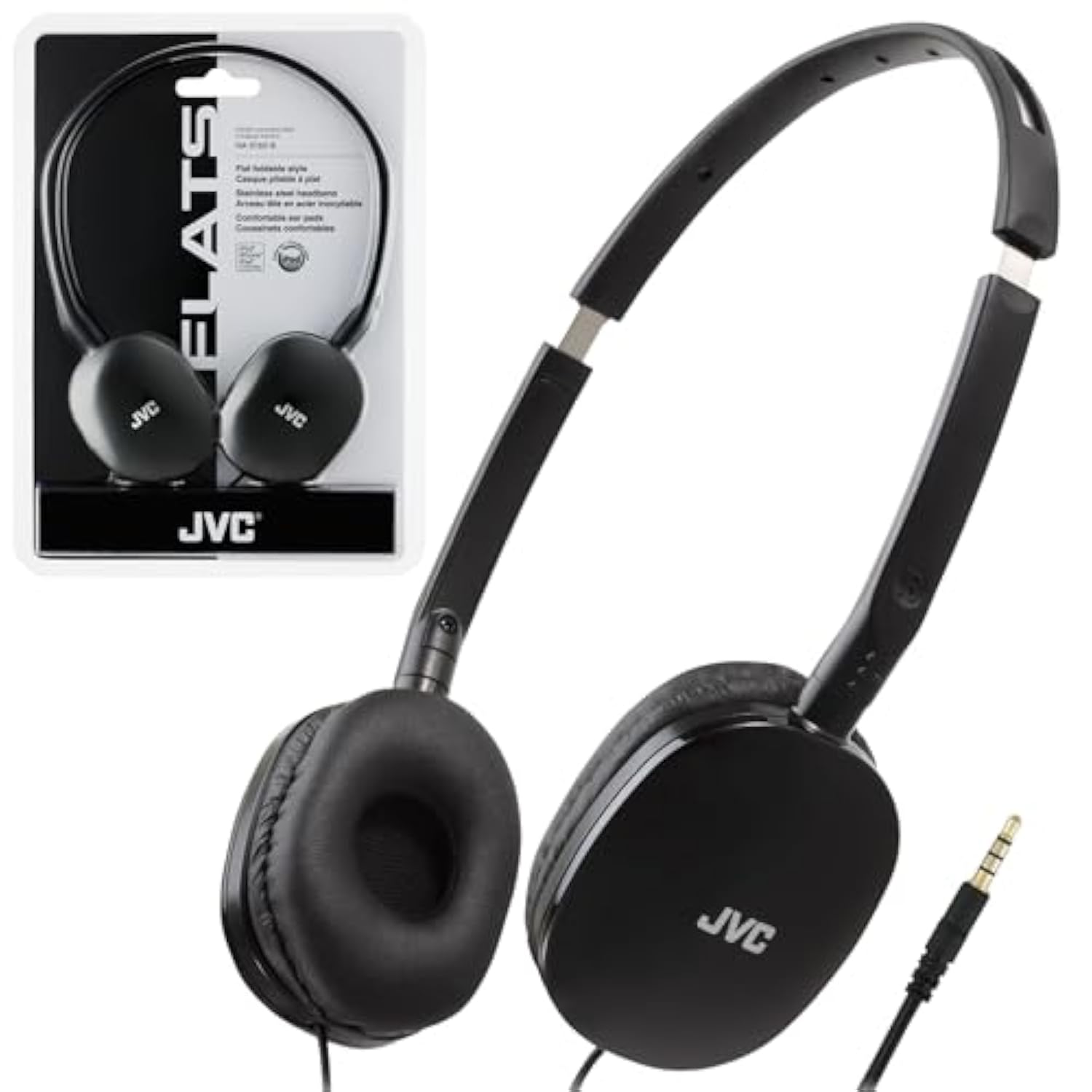 JVC Flats On-Ear Wired Headphones - Flat Foldable Design - 30mm Driver for Powerful Sound - Soft Ear-Pads for Comfort – Steel Headband - Lightweight & Portable - PC/Laptop/Gaming - 3.5mm Slim Plug