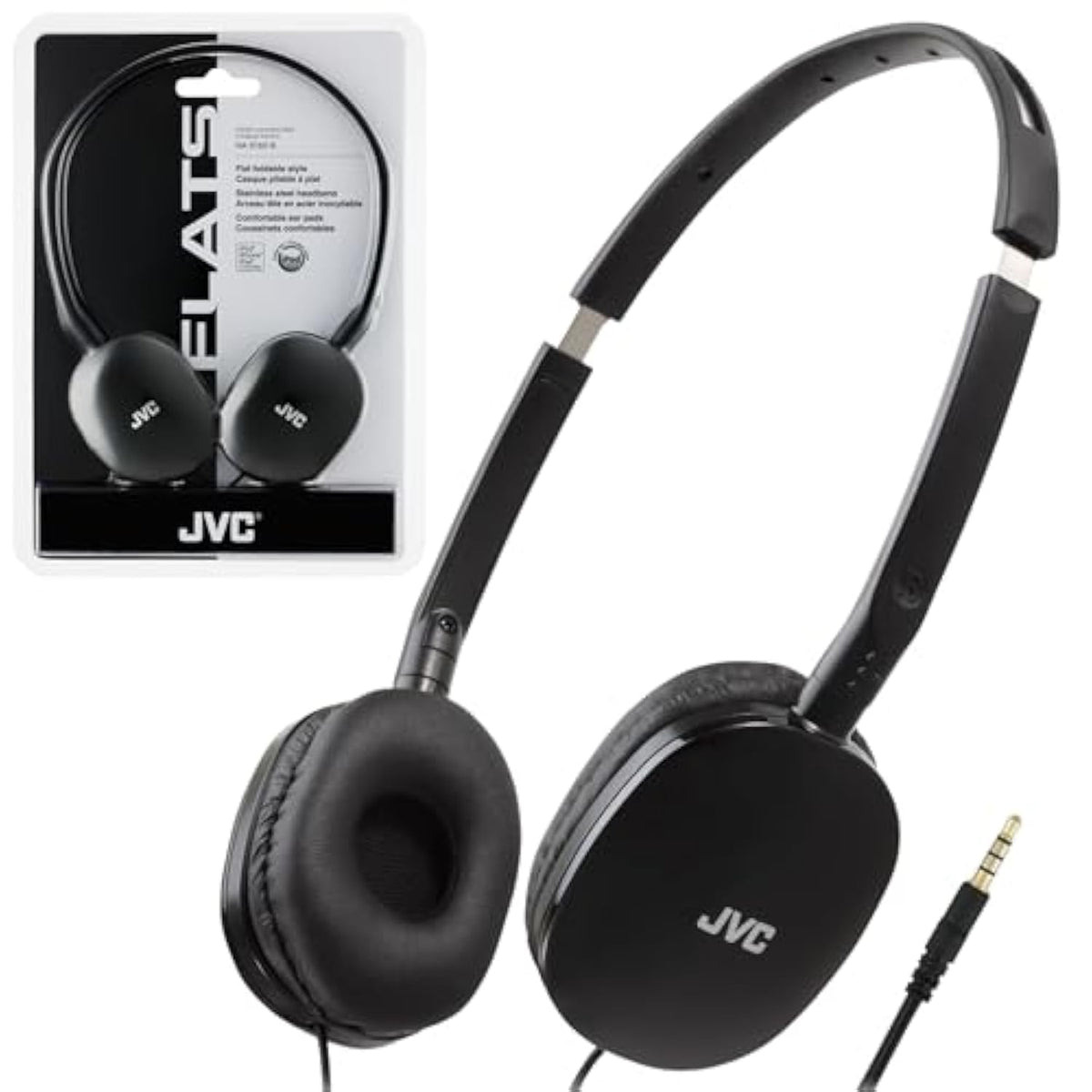 JVC Flats On-Ear Wired Headphones - Flat Foldable Design - 30mm Driver for Powerful Sound - Soft Ear-Pads for Comfort – Steel Headband - Lightweight & Portable - PC/Laptop/Gaming - 3.5mm Slim Plug