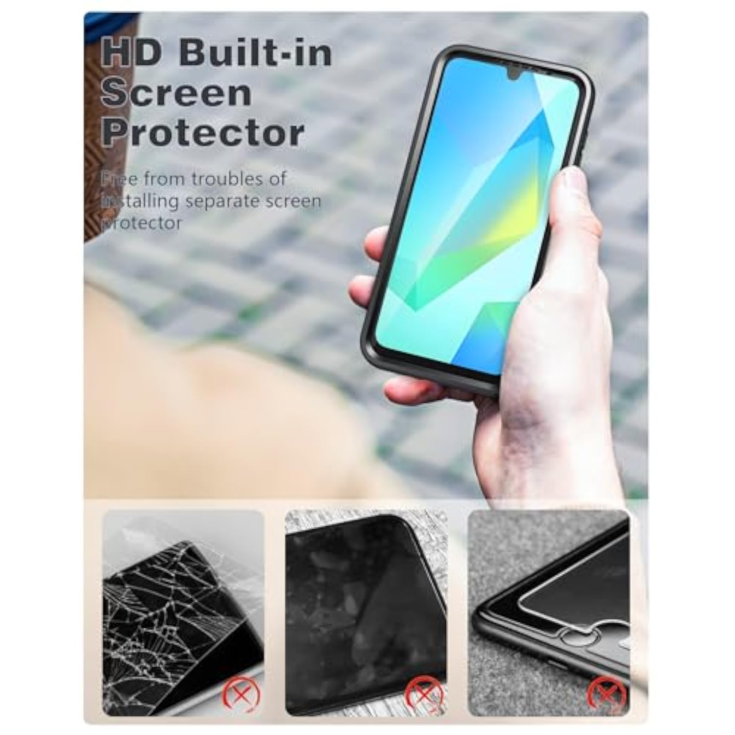 Samsung Galaxy A16 5G Case with Built-In Screen Protector, Rugged Silicone