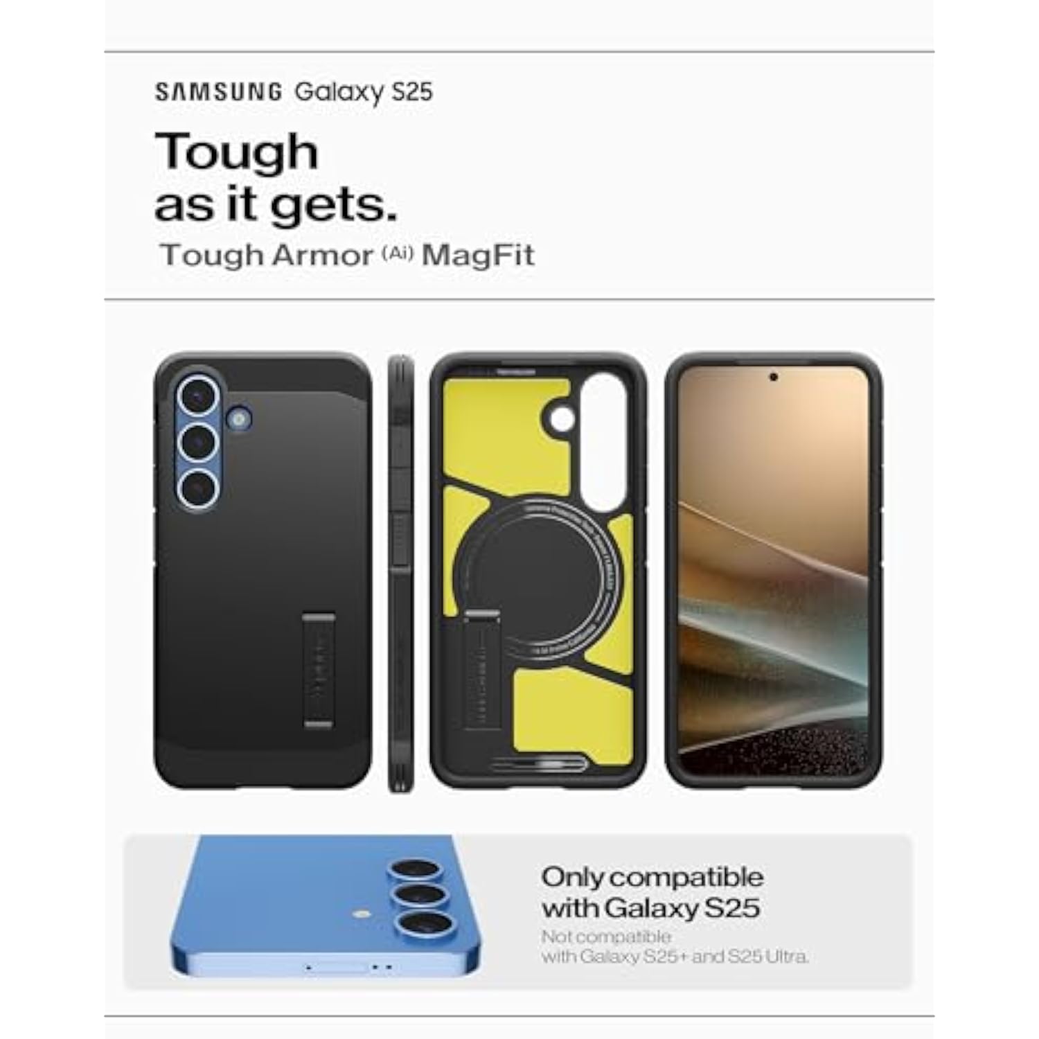 Tough Armor MagFit Case for Galaxy S25 with Kickstand & Fast Wireless Charging - Black
