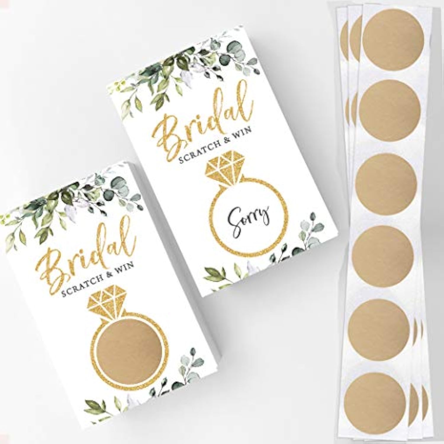 Bridal Shower Games – Scratch Off Raffle Cards, Fun Wedding Shower Game, Botanical Eucalyptus Theme, 30 Cards & Stickers