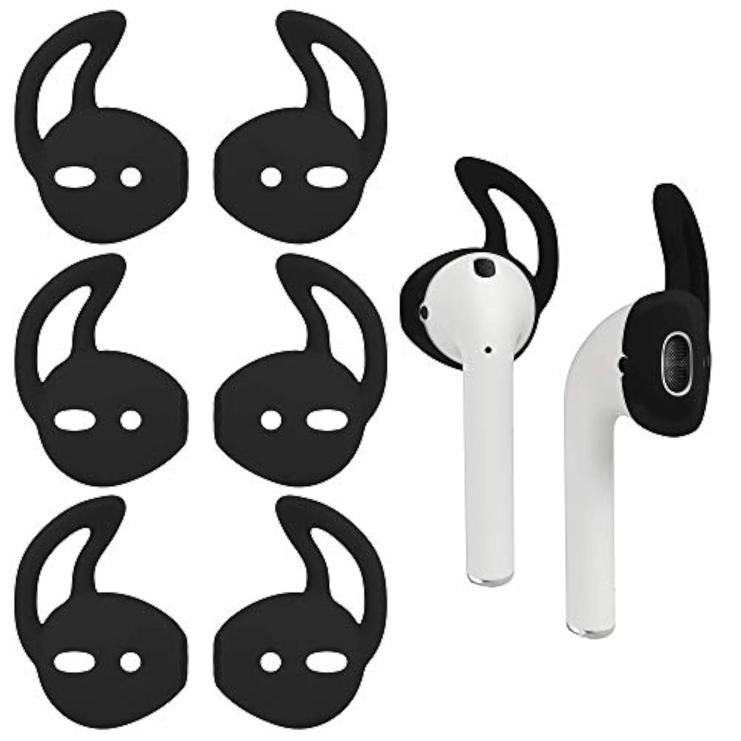 Anti-Slip Eartips Soft Silicone Skin Gels Earhooks Covers With Secure Wing Earbuds Sport Accessories (Black) 4 Pairs
