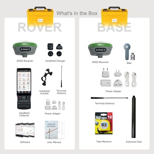 SMA26 Pro RTK GNSS Surveying Equipment, Rover & Base with Collector, Drone Base Station, 4G BT IMU CORS NOAA, 15 km UHF, No Subscription Fee, GPS for