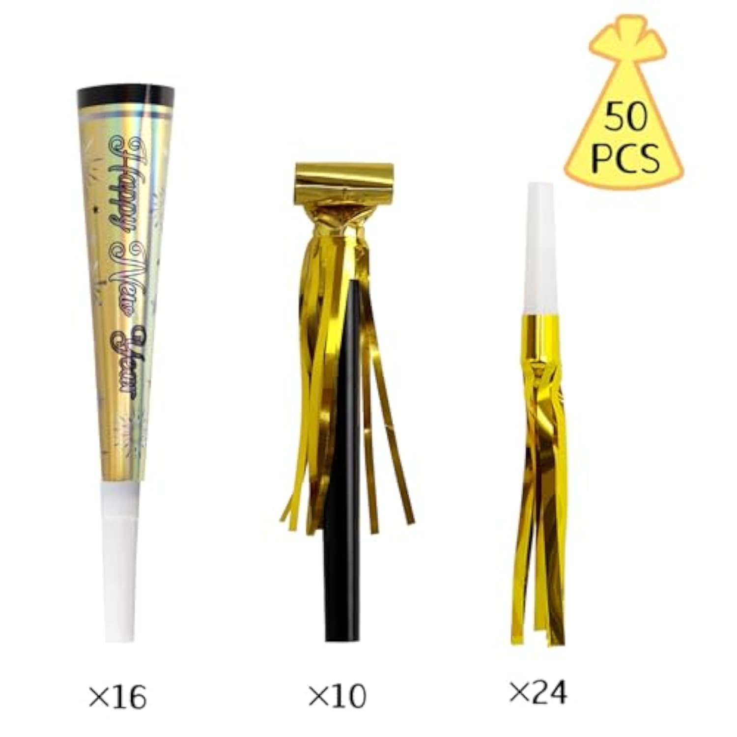 50 Pc 2026 Happy New Year Noise Makers Colorful Party Favor Set