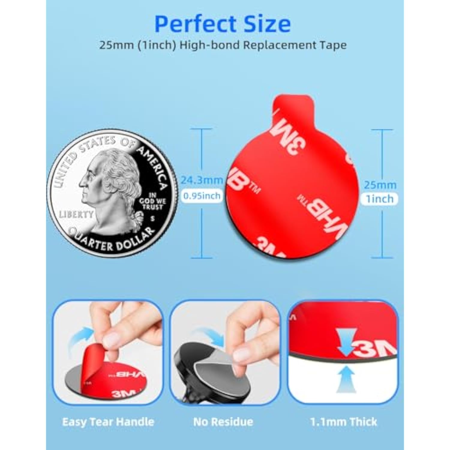 10-Pack 3M Adhesive Pads for Car Magnetic Phone Holder 1-Inch Round Strong