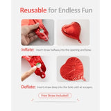 15 Pcs Red Heart Balloons, 18 Inch Heart Shaped Balloons Foil With Ribbon, Heart Foil Balloon For Baby Shower, Birthday, Party, Valentines Day Decorations