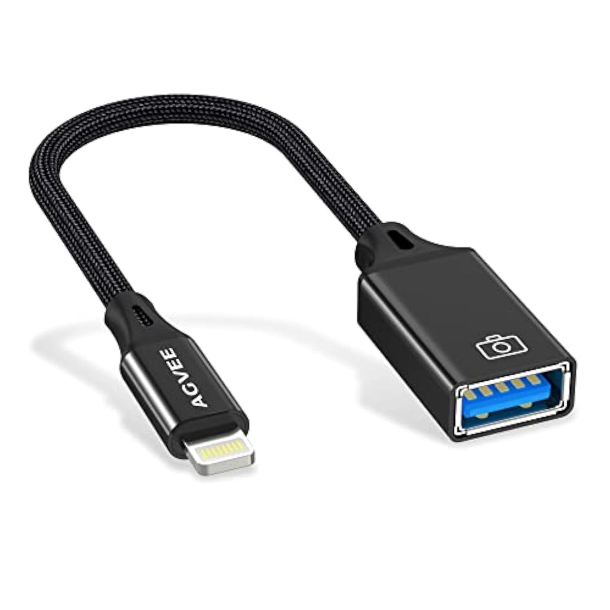 4 Inch Lightning To Usb Female Camera Adapter, Otg Cable For Iphone Ipad To Connect Card Reader, Usb Flash Drive, Midi, Keyboard, Mouse, Hubs, Plug & Play, Black