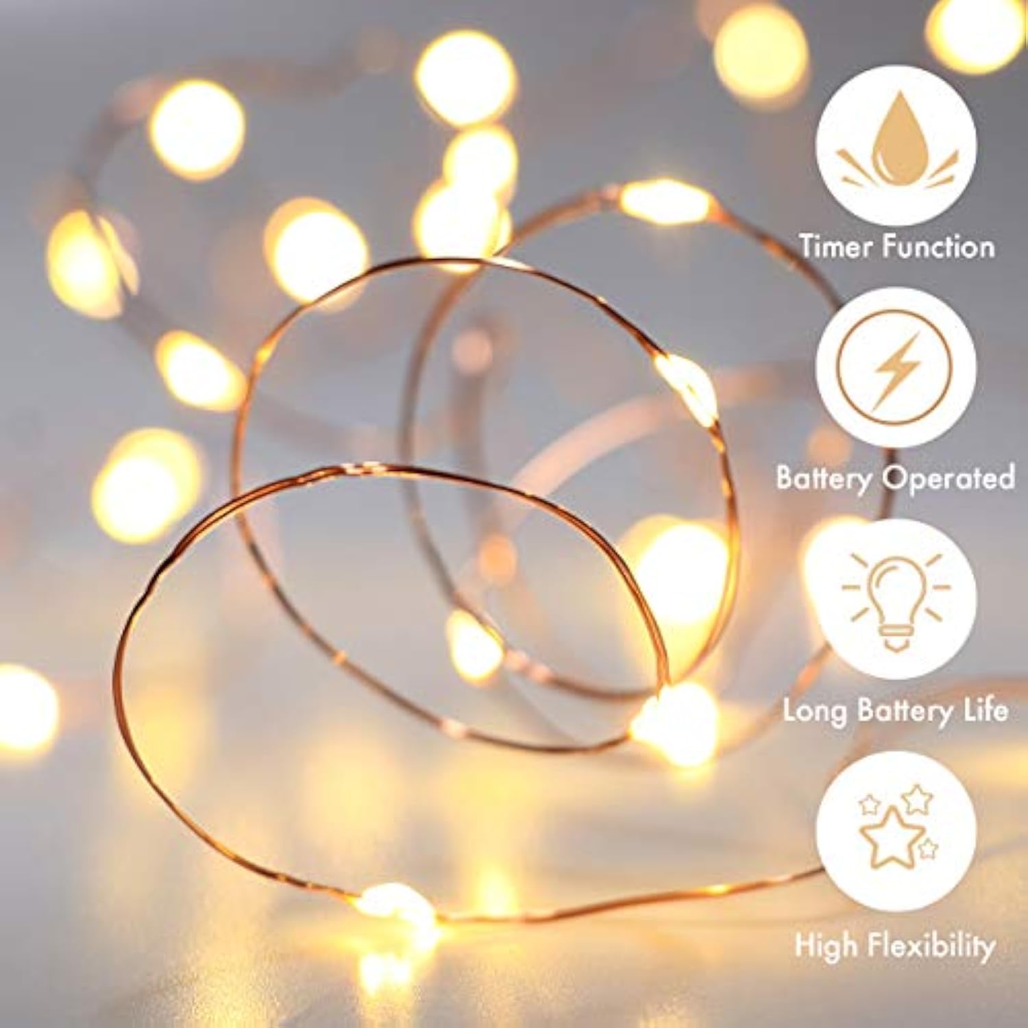6 Pack LED Fairy String Lights (10ft, 30 LEDs, Timer, Warm White)