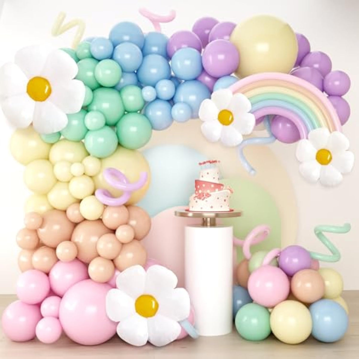 182Pcs Pastel Balloon Garland Kit Daisy Balloon Garland Arch Kit Pastel Balloon Arch With 260 Balloons And Flower Balloons For Birthday Wedding Party