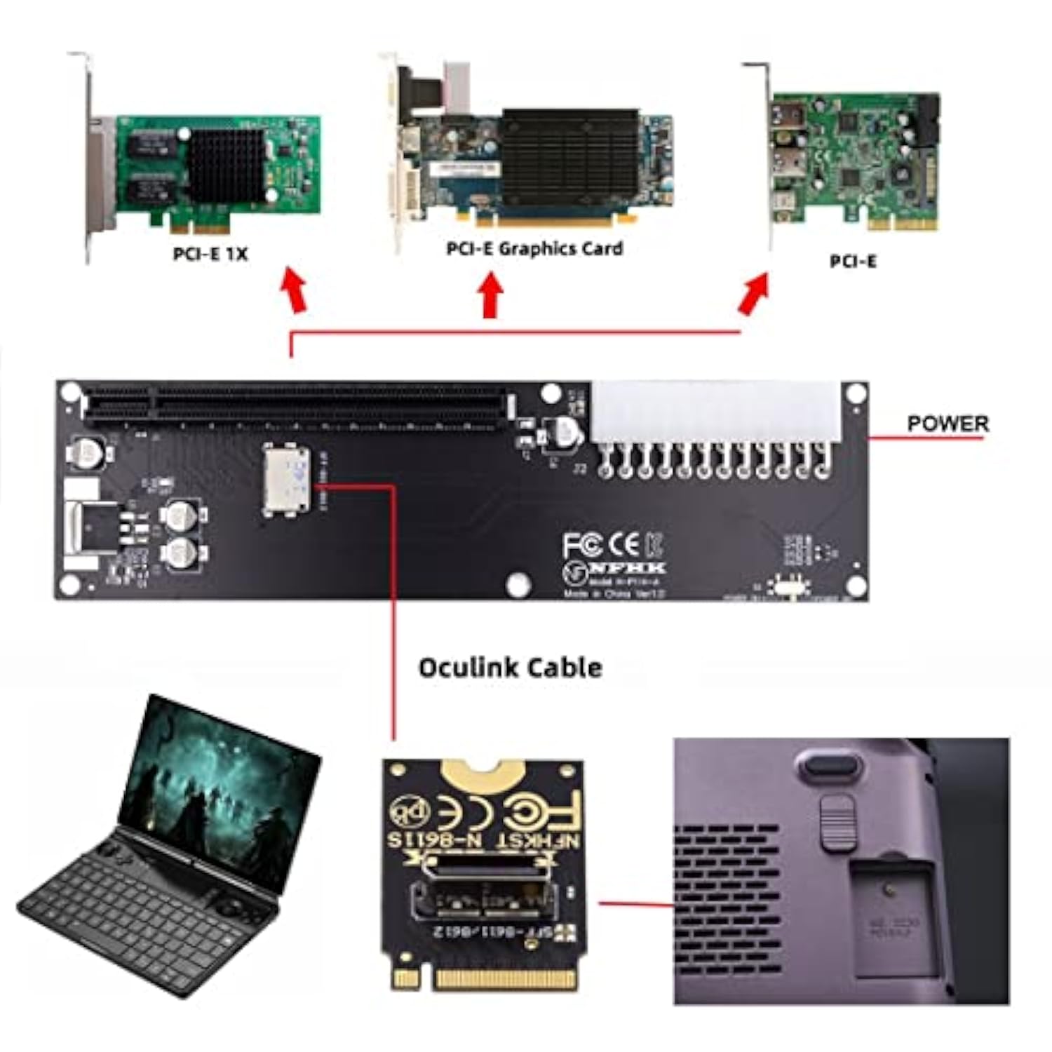 Oculink Sff-8612 To Pci-E 3.0 M.2 M-Key To Sff-8611 Host Adapter For Gpd Win M