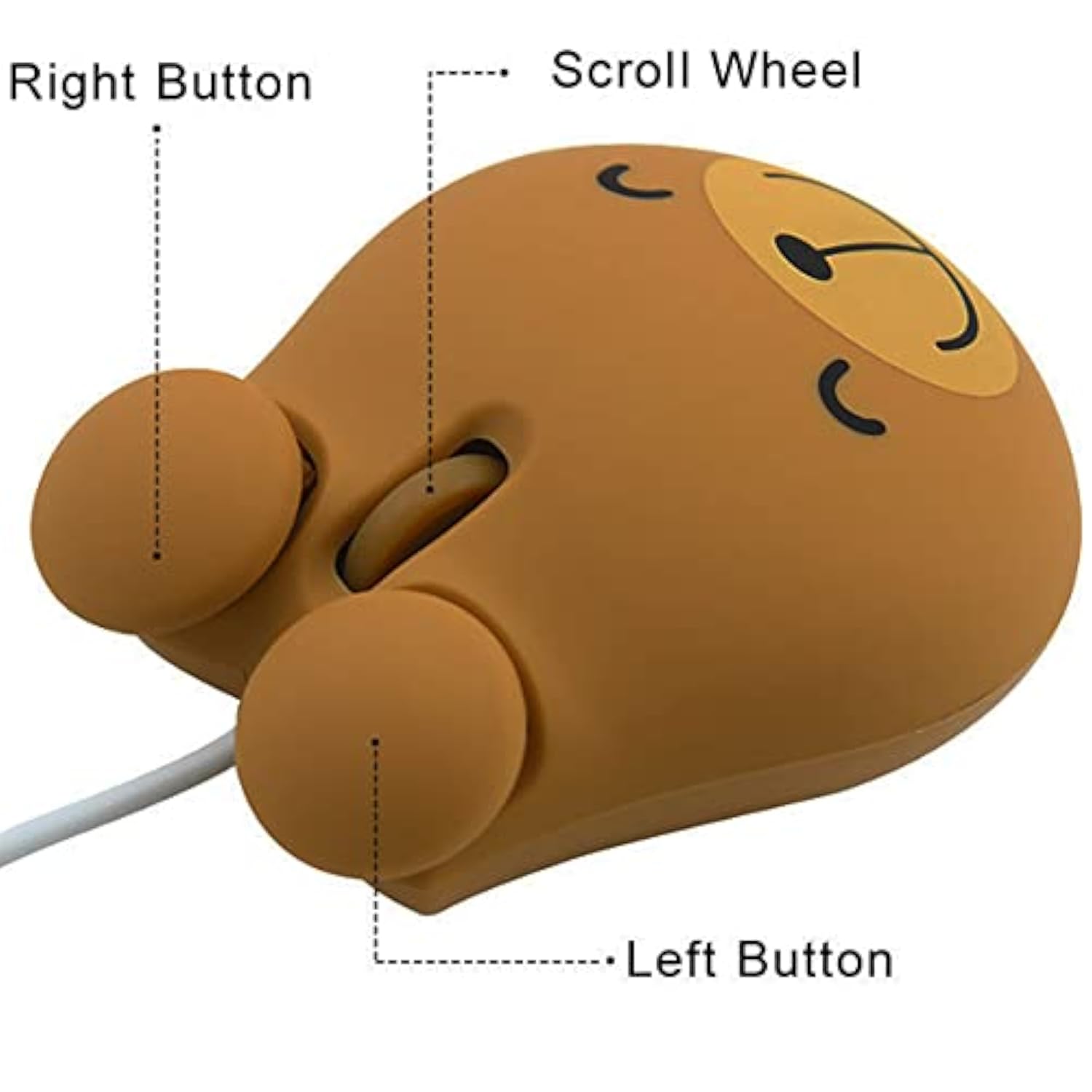 Cute Animal Bear Shape Usb Wired Corded Mouse Optical Mice For Notebook Pc Laptop Computer 1600Dpi 3 Buttons With 3.2 Feet Cord (Brown)