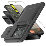 Motorola Moto Edge 2025 Heavy Duty Rugged Shockproof Protective Case with HD Screen Protector and Slide Camera Cover, Black