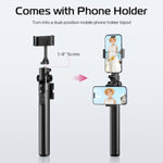 ULANZI MT-70 Extendable Tripod, 63" Selfie Stick Vlog Tripod Stand with 2 Phone Clips, 360 Rotate Dual Camera Tripod for iPhone, Sony, Canon, GoPro, Lightweight for Travel, Black