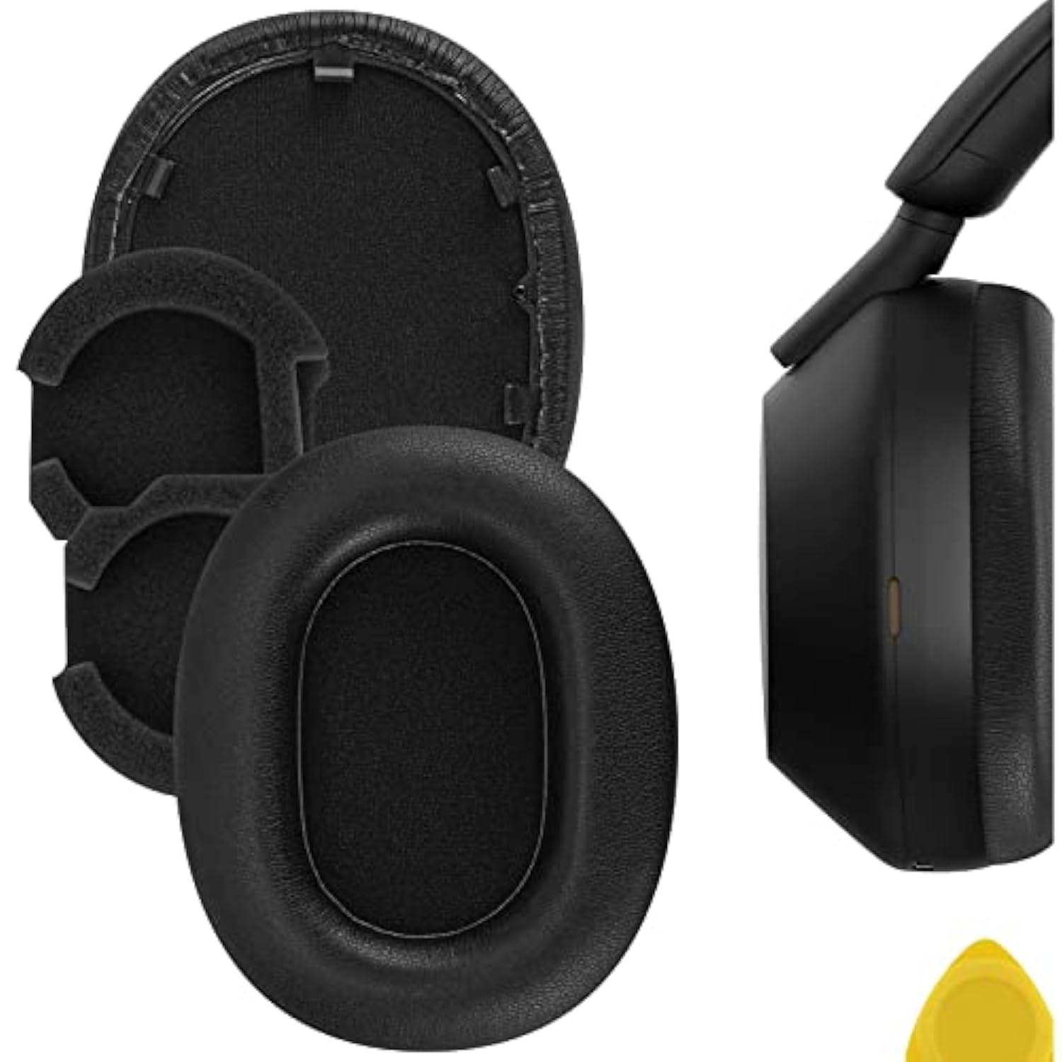 Geekria QuickFit Replacement Ear Pads for Sony WH-1000XM5 (WH1000XM5) Noise Canceling Headphones Ear Cushions, Repair Parts (Black)