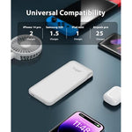 Power Bank With Built In Ac Wall Plug, Ultra Slim 10000Mah Portable Charger With Built In Cables External Battery Pack Compatible With Iphone Android Smart Devices